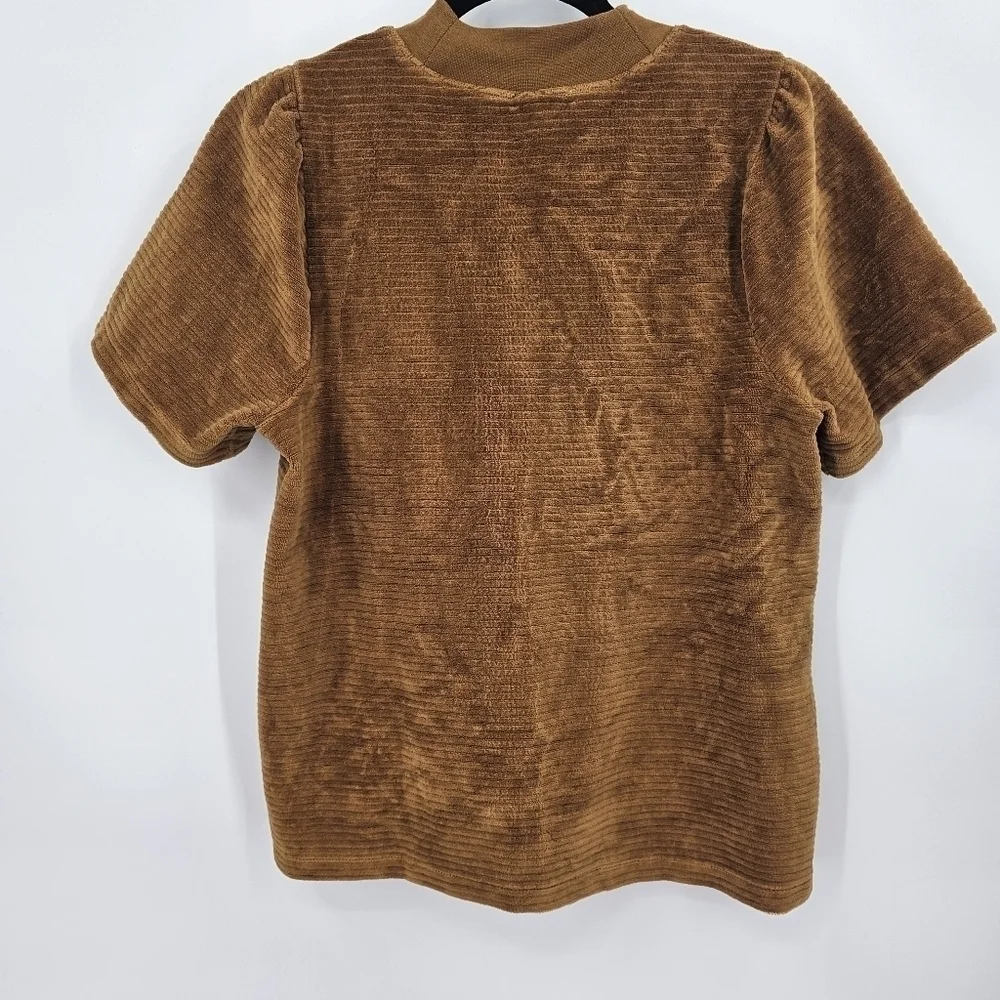 Madewell‎ Velour Corduroy Mockneck Top Short Puff Sleeves Size S